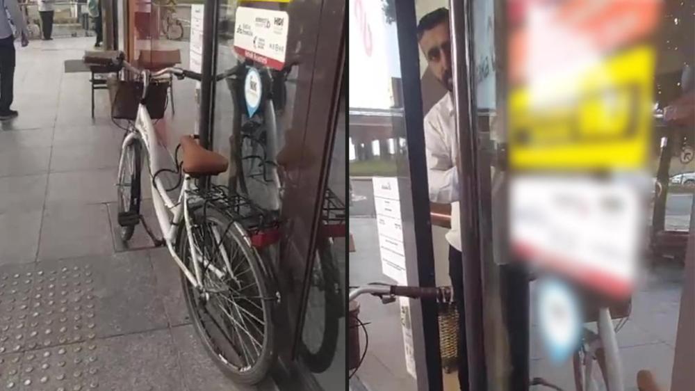 Rize'de Vatandaş Bisikletiyle Banka Personelini Mahsur Bıraktı