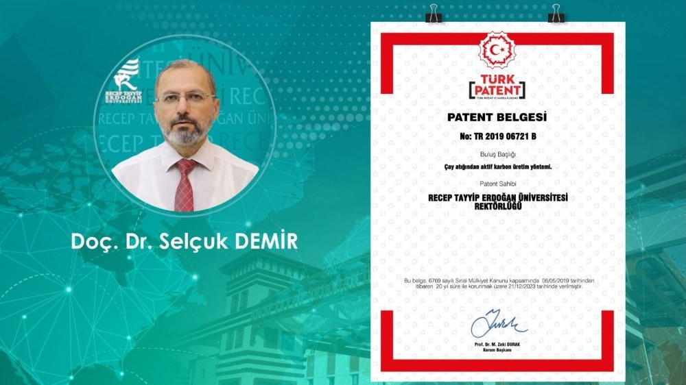 RTEÜ Öğretim Üyesi Doç. Dr. Selçuk Demir’in Çay Atığından Aktif Karbon Buluşuna Patent Tescili