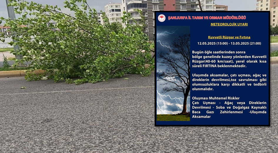 ŞANLIURFA'DA KUVVETLİ RÜZGAR UYARISI TEDBİRLİ OLUN ÇAĞRISI!